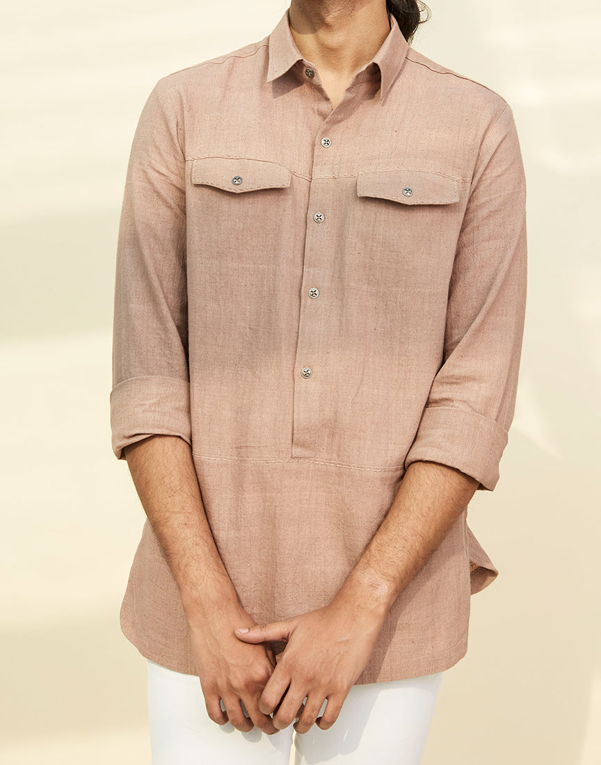 Brown Khadi Saddle Stitch Tunic
