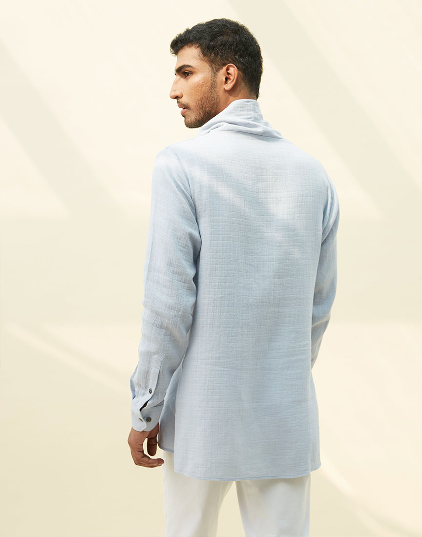 Ice Blue Khadi Cowl Neck Tunic