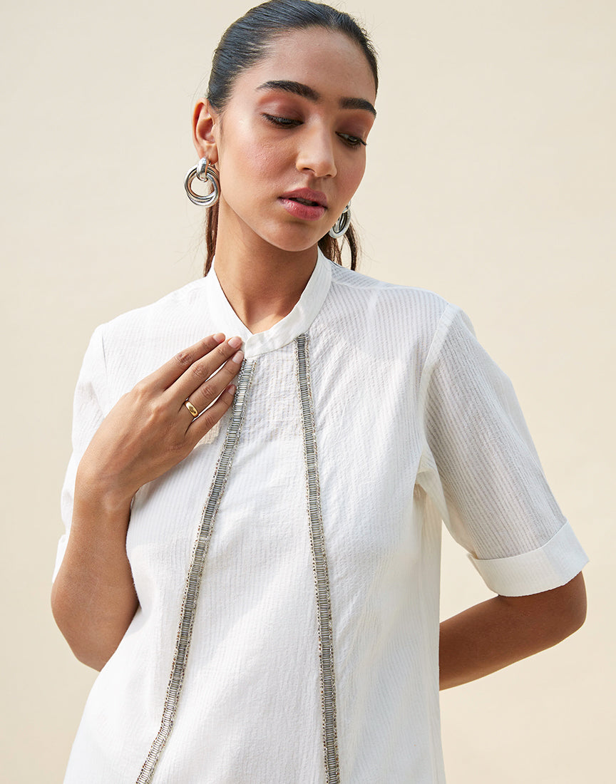 Cotton White Slant Dress
