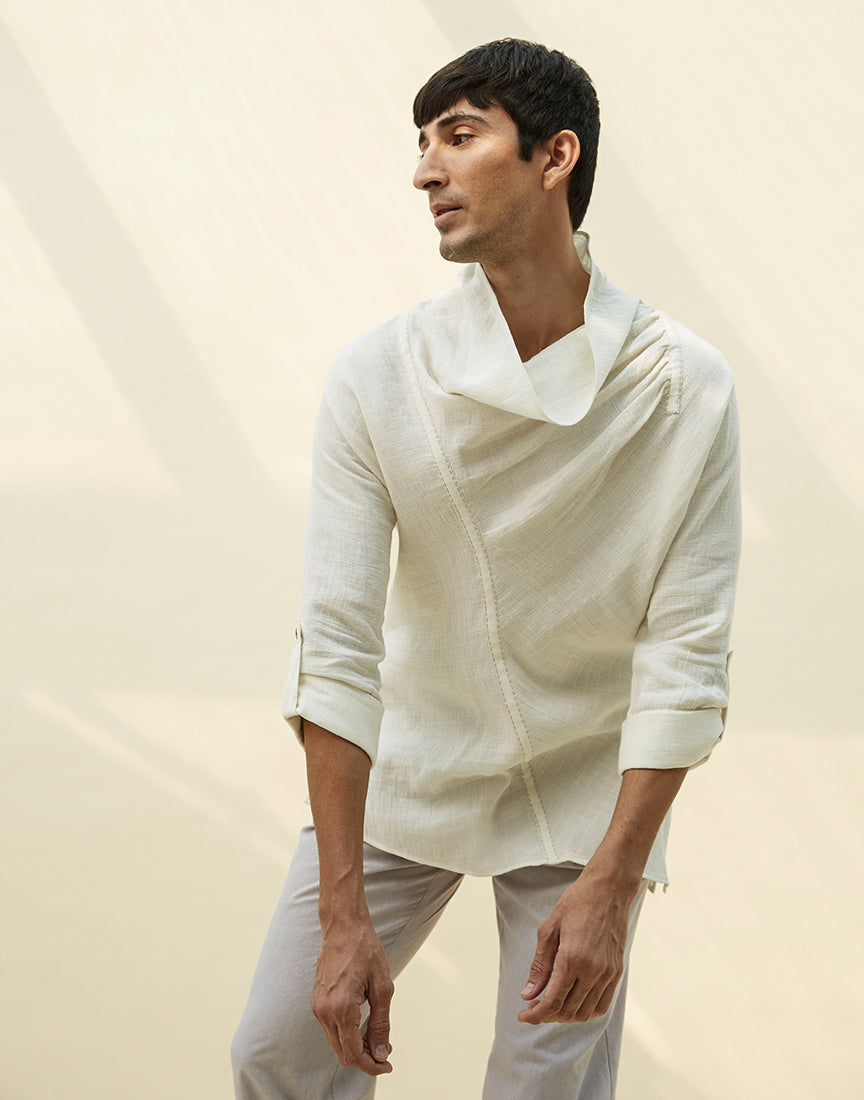 White Khadi Cowl Neck Tunic