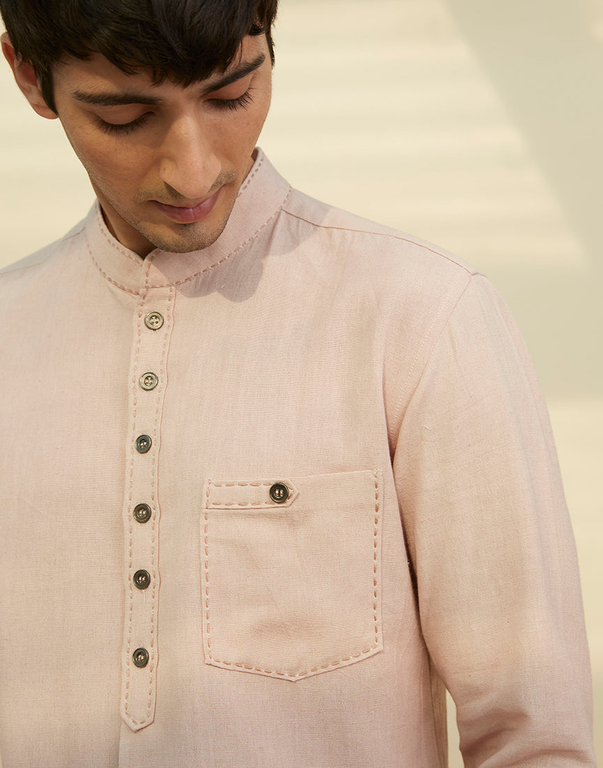 Beige Patch Pocket Shirt With Saddle Stitch