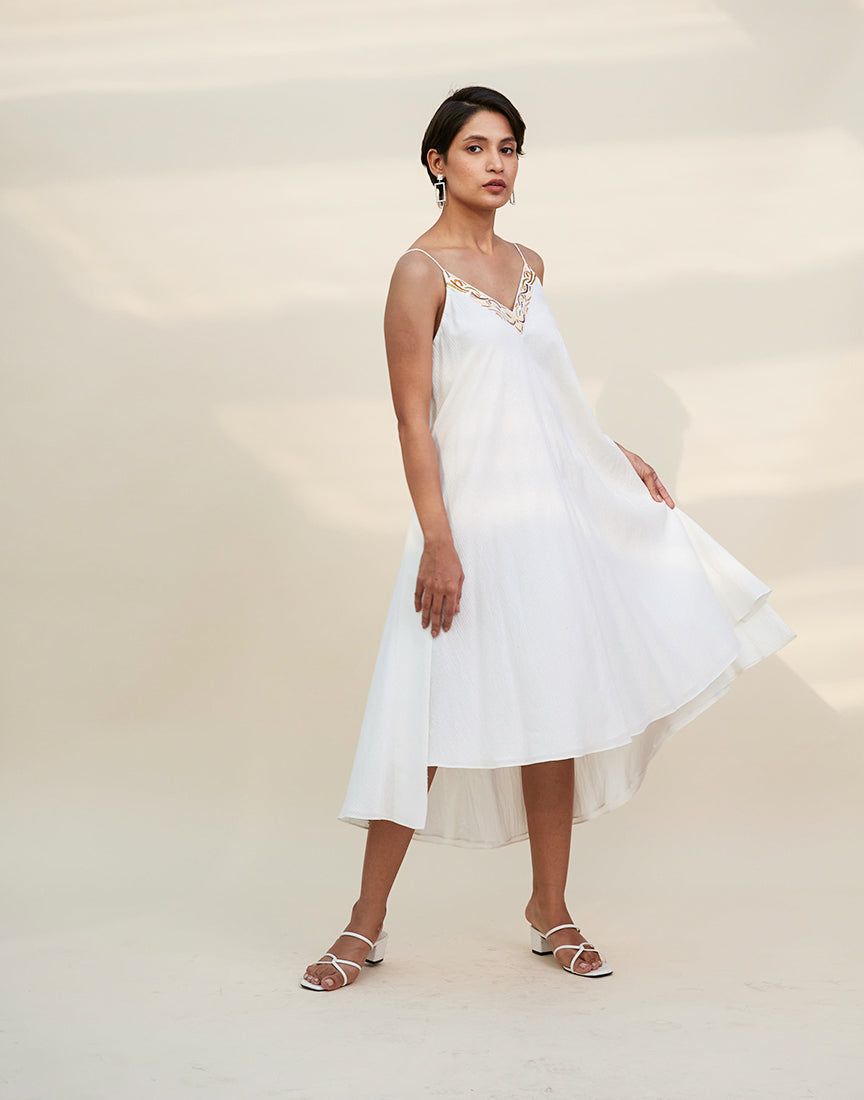 White Cotton A-Line Dress