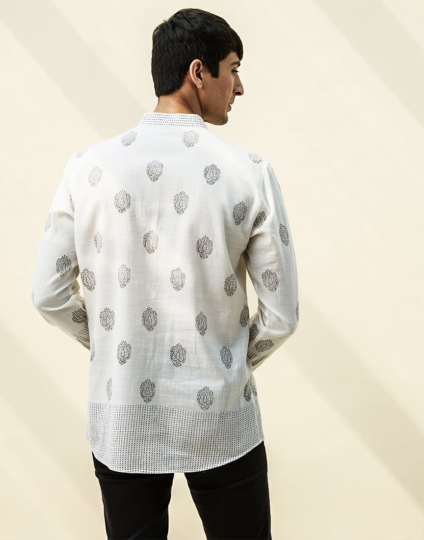 White Khadi Block Print Shirt