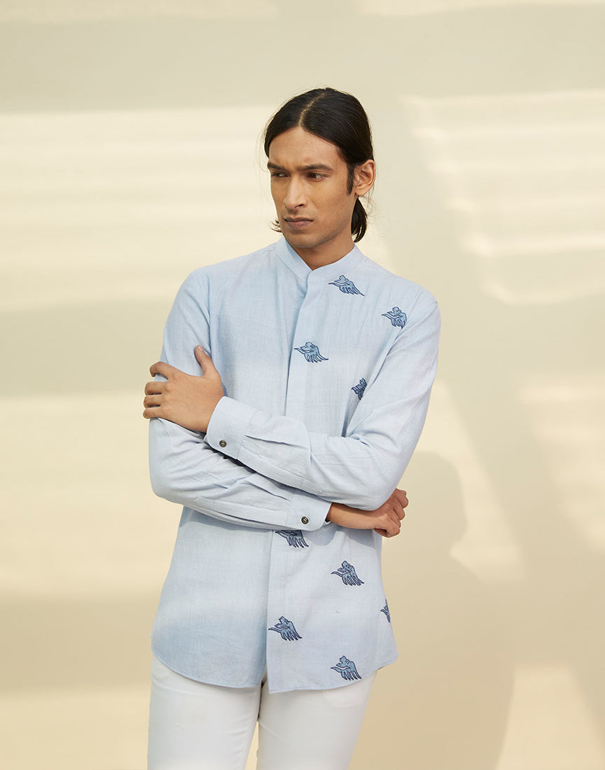 Ice Blue Embroidery Shirt