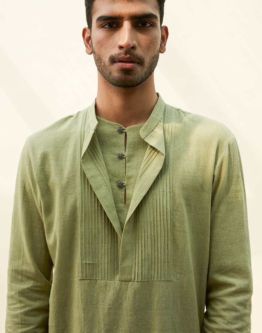 Green Khadi Pintek Kurta