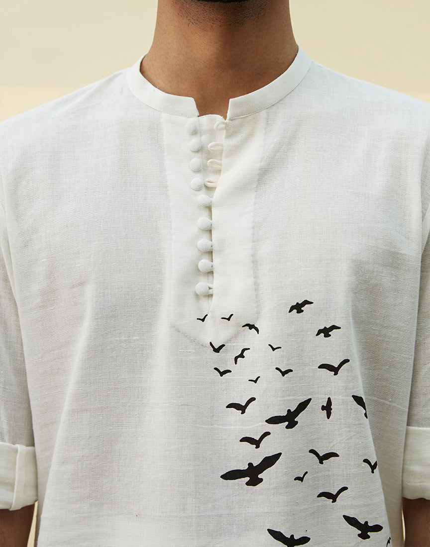 White Khadi Tunic With Block Print