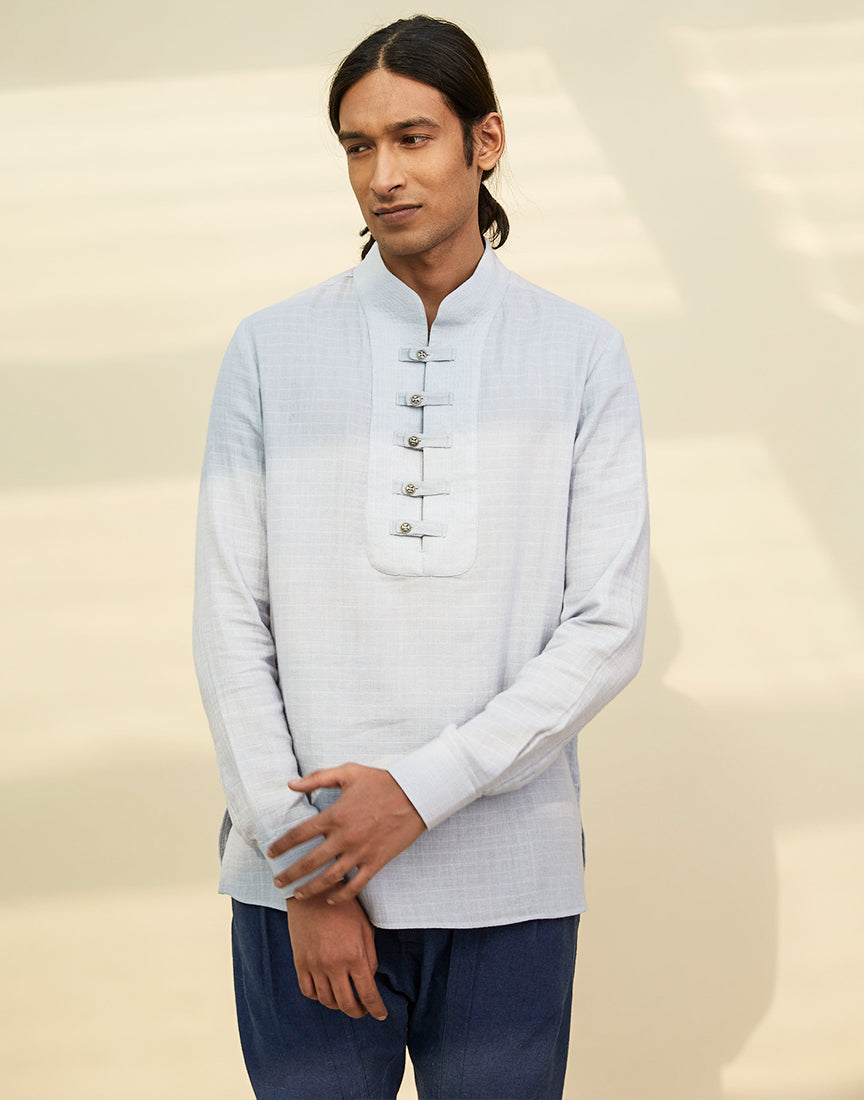 Ice Blue Khadi Band Collar Tunic