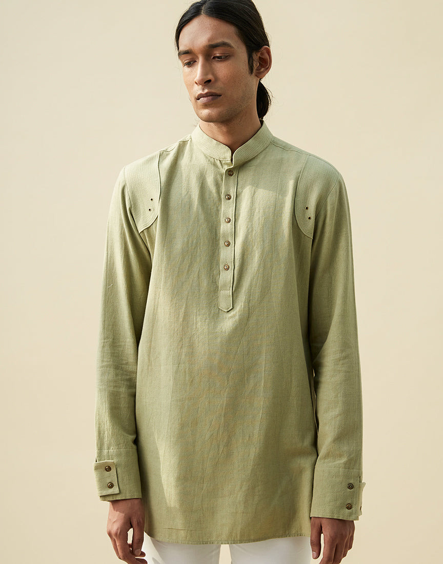 Green Khadi Short Kurta