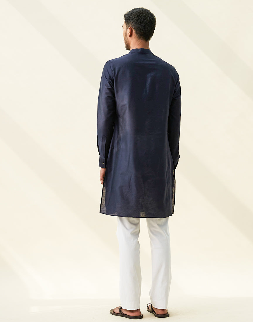 Blue Khadi Embroidery Kurta