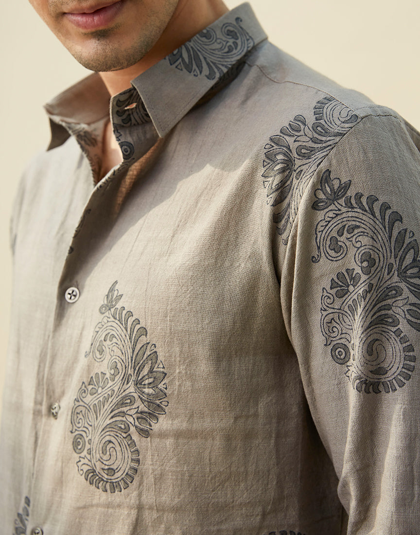 Grey Block Print Shirt
