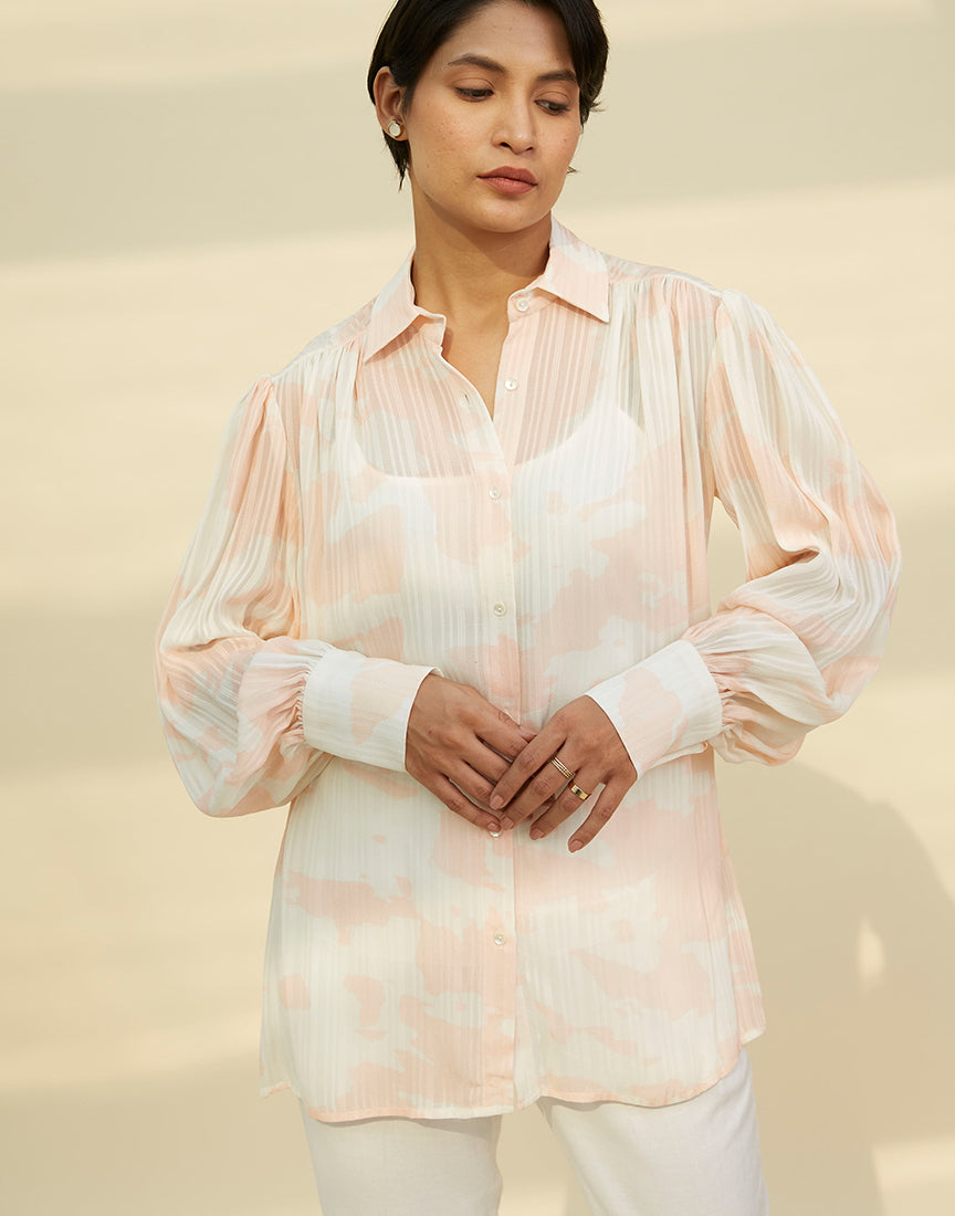 White Classic Collar Printed Shirt Dress
