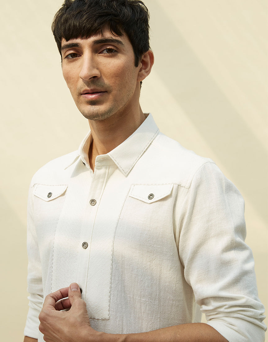 White Patch Pocket Shirt With Saddle Stitch