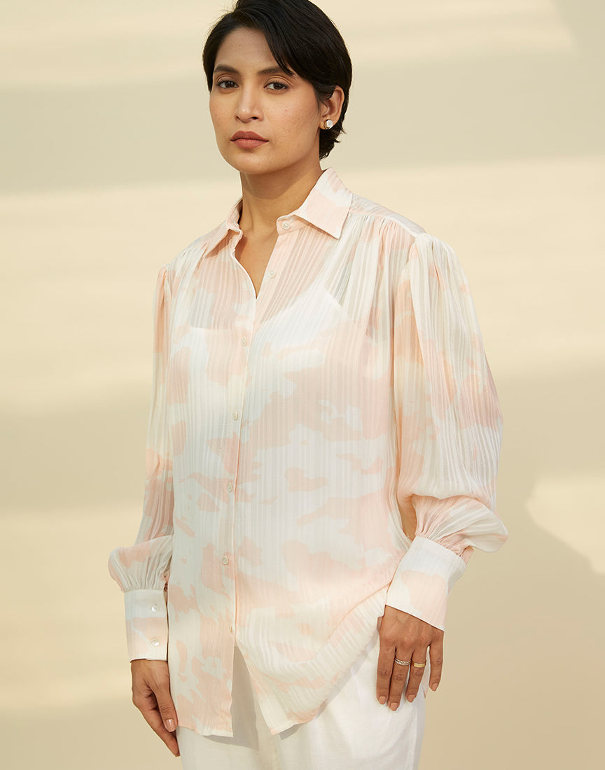 White Classic Collar Printed Shirt Dress