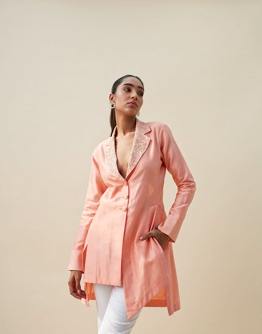Chanderi Blazer Collar Dress