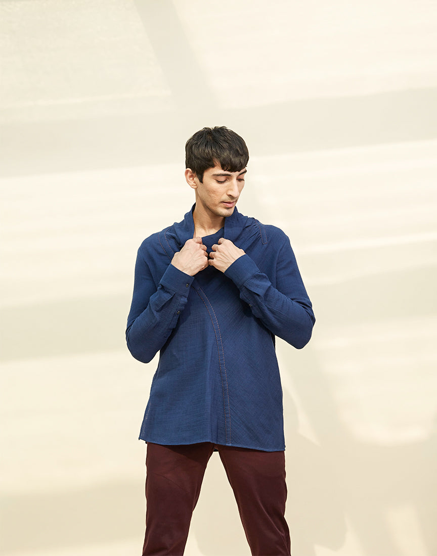Blue Khadi Cowl Neck Tunic