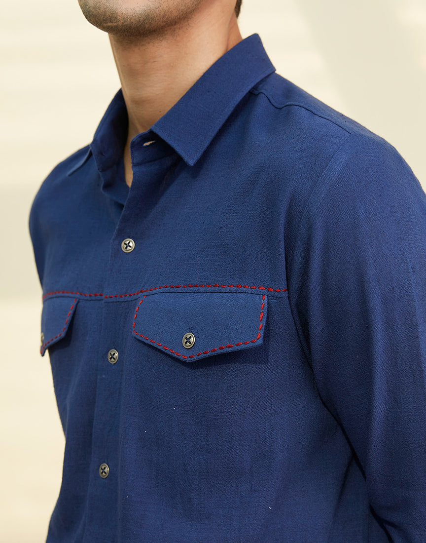 Blue Khadi Saddle Stitch Tunic