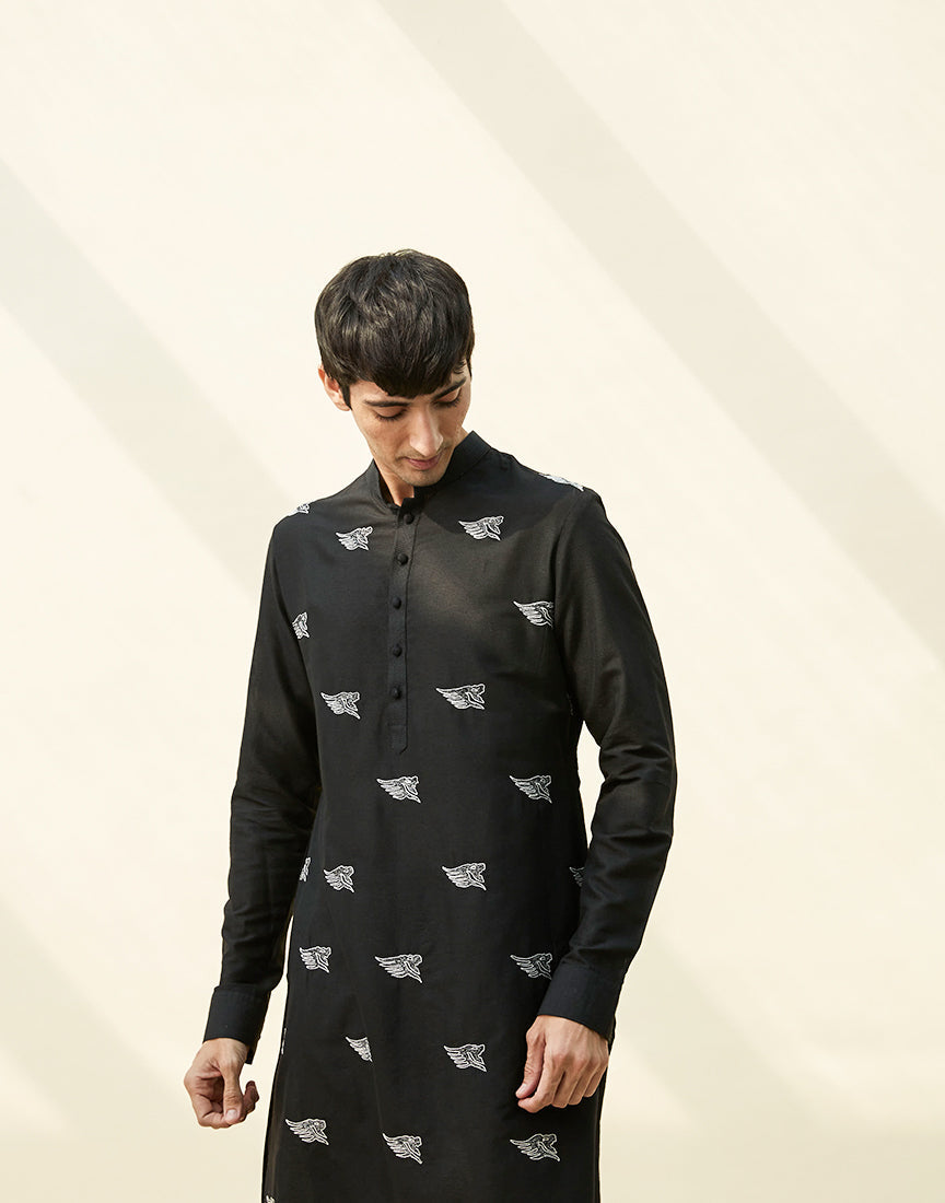 Black Khadi Embroidery Kurta