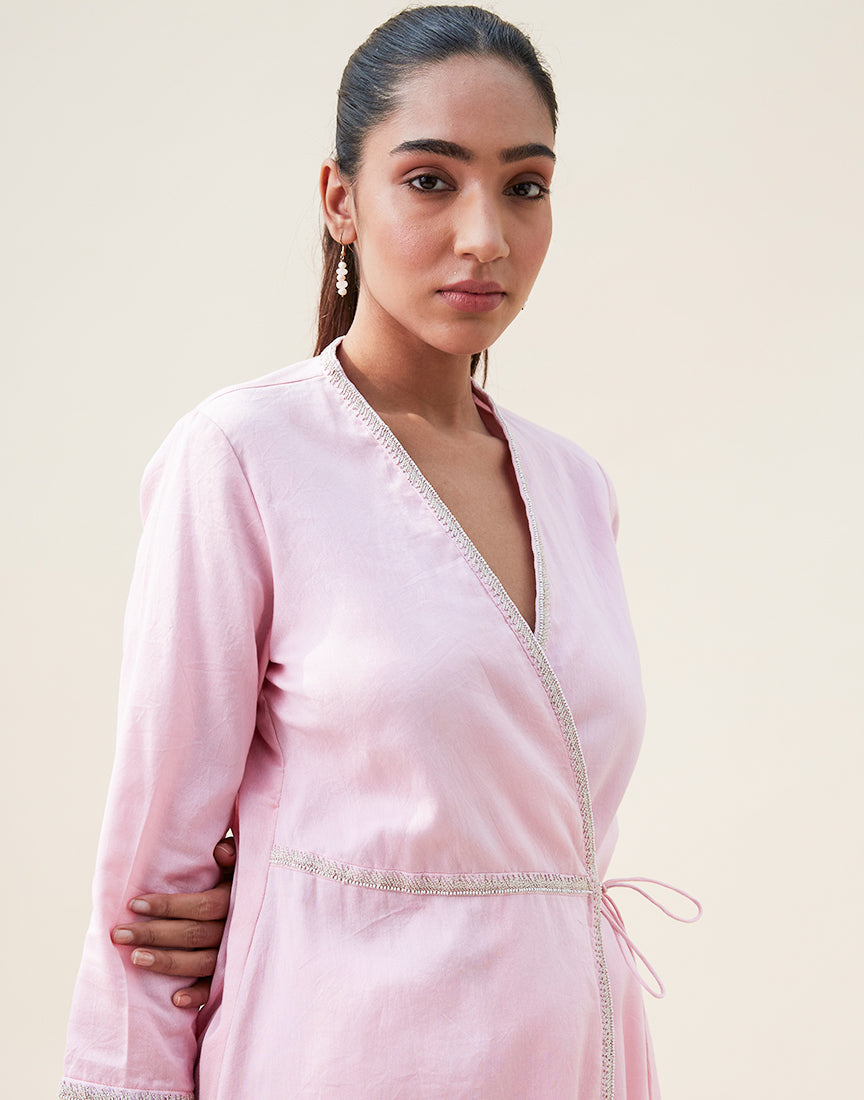 Pink Chanderi Front Open Dress