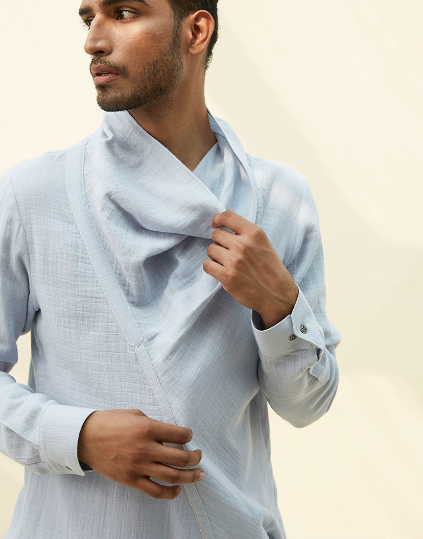 Ice Blue Khadi Cowl Neck Tunic
