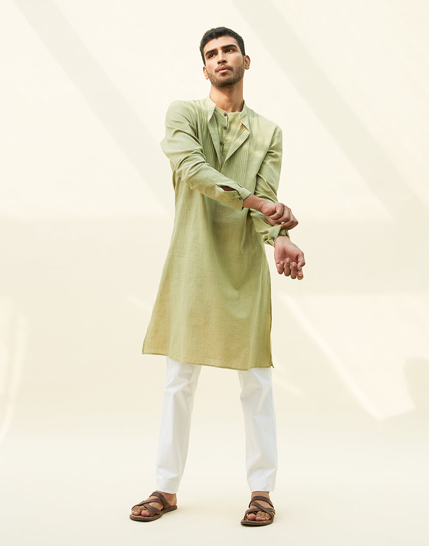 Green Khadi Pintek Kurta