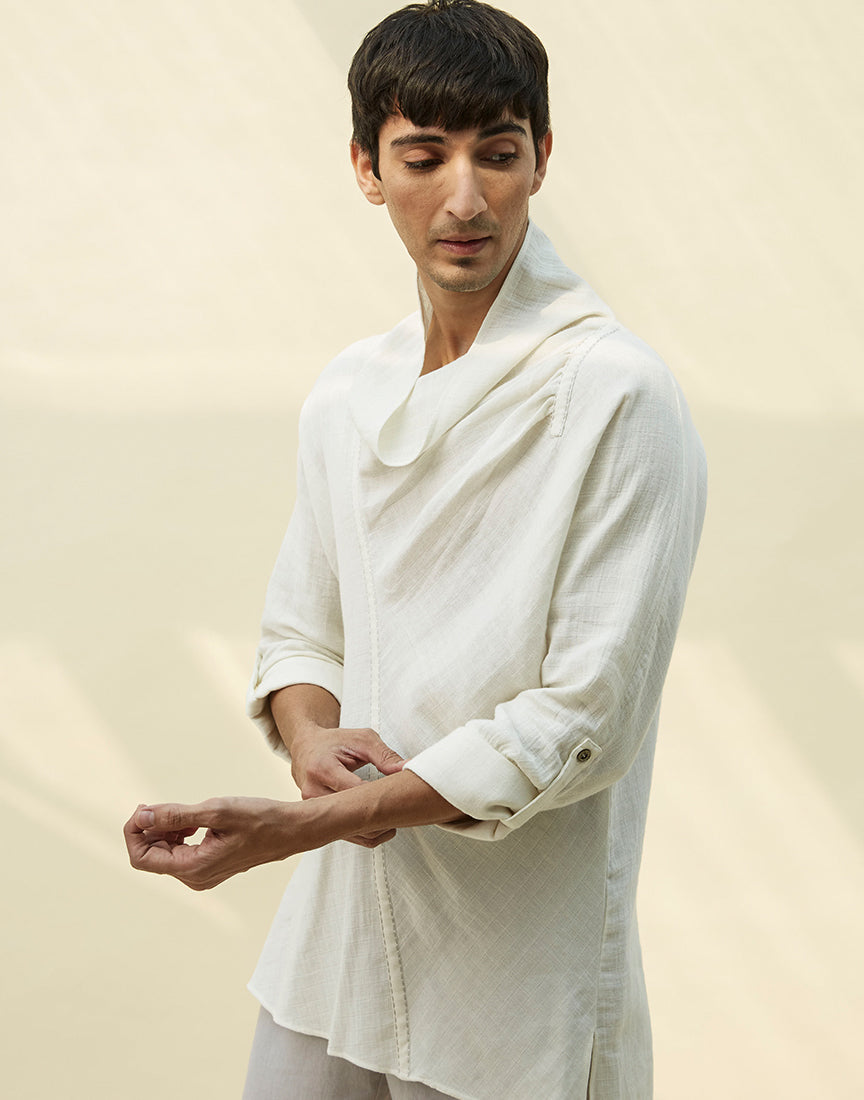 White Khadi Cowl Neck Tunic