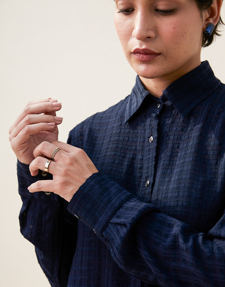 Blue Classic Collar Shirt Dress