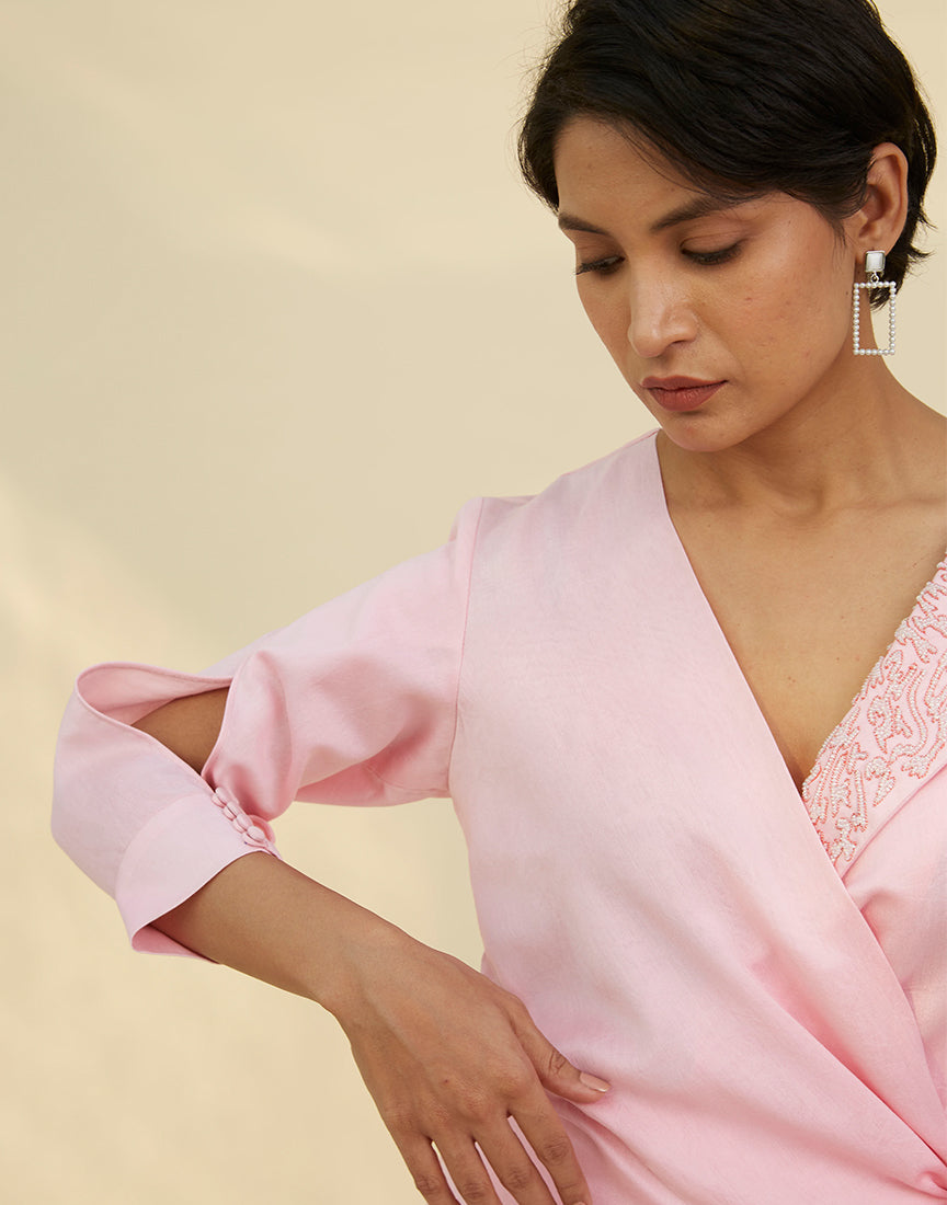 Pink Chanderi Front Open Dress