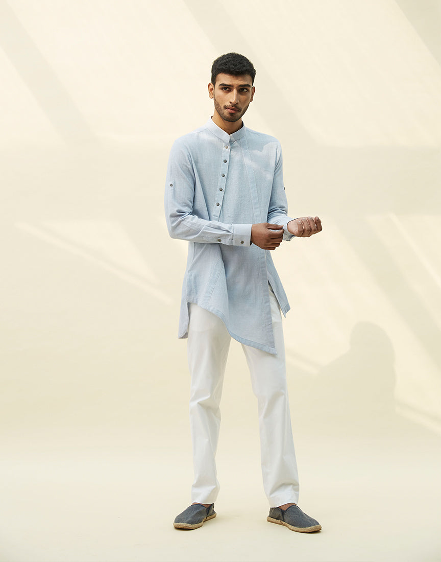 Ice Blue Khadi Slant Kurta