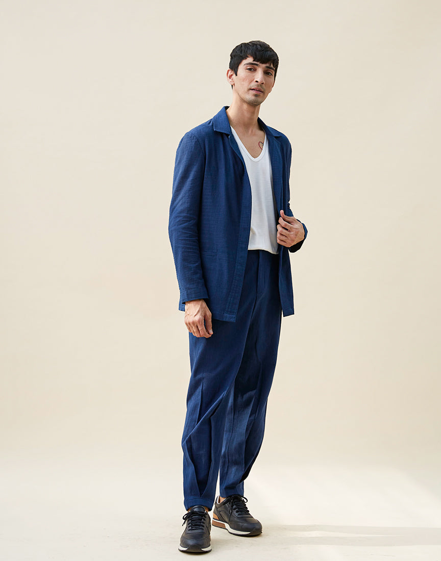 Blue Khadi Shacket Co-ords