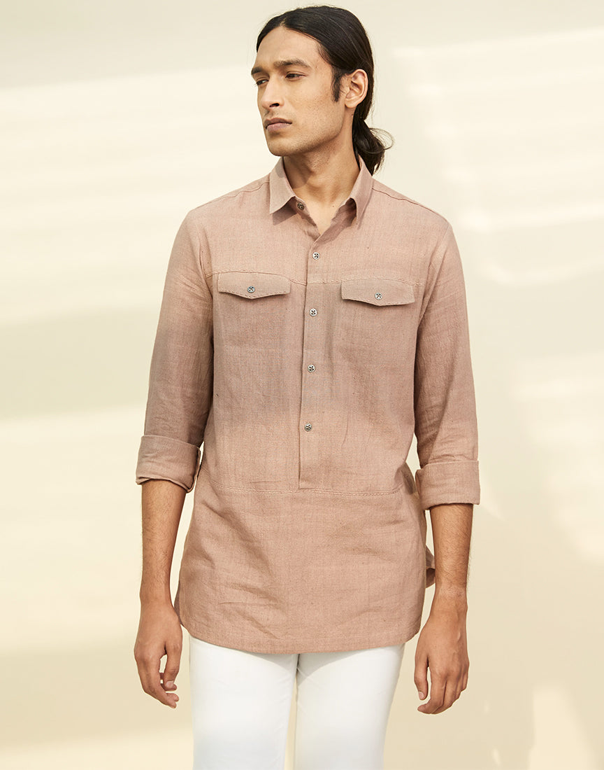 Brown Khadi Saddle Stitch Tunic
