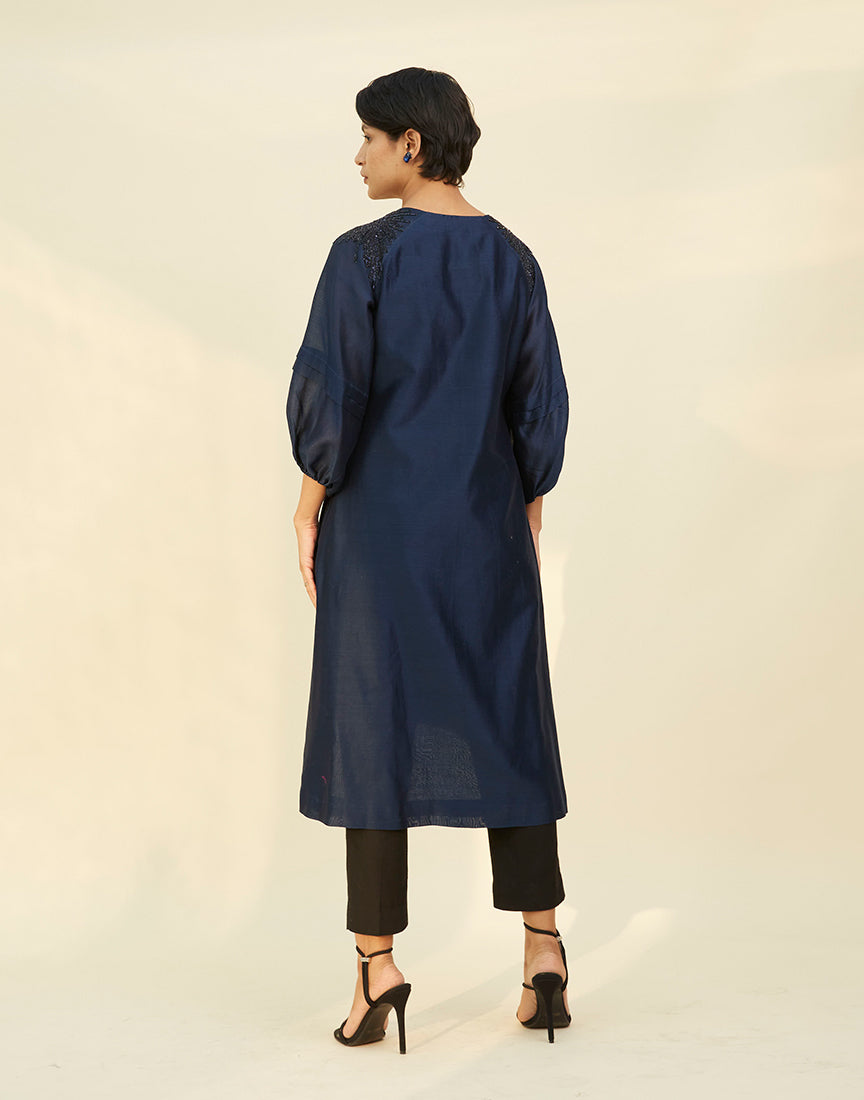 Chanderi Blue Front Open Dress