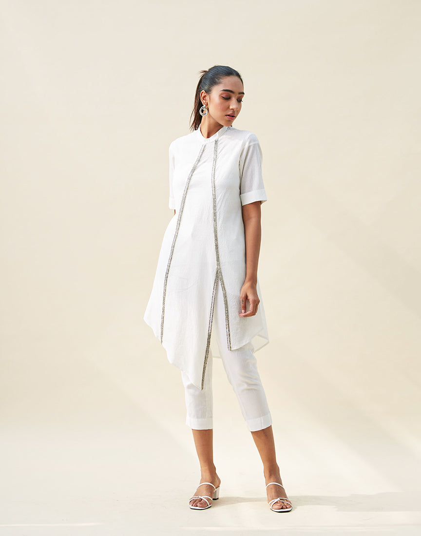 Cotton White Slant Dress