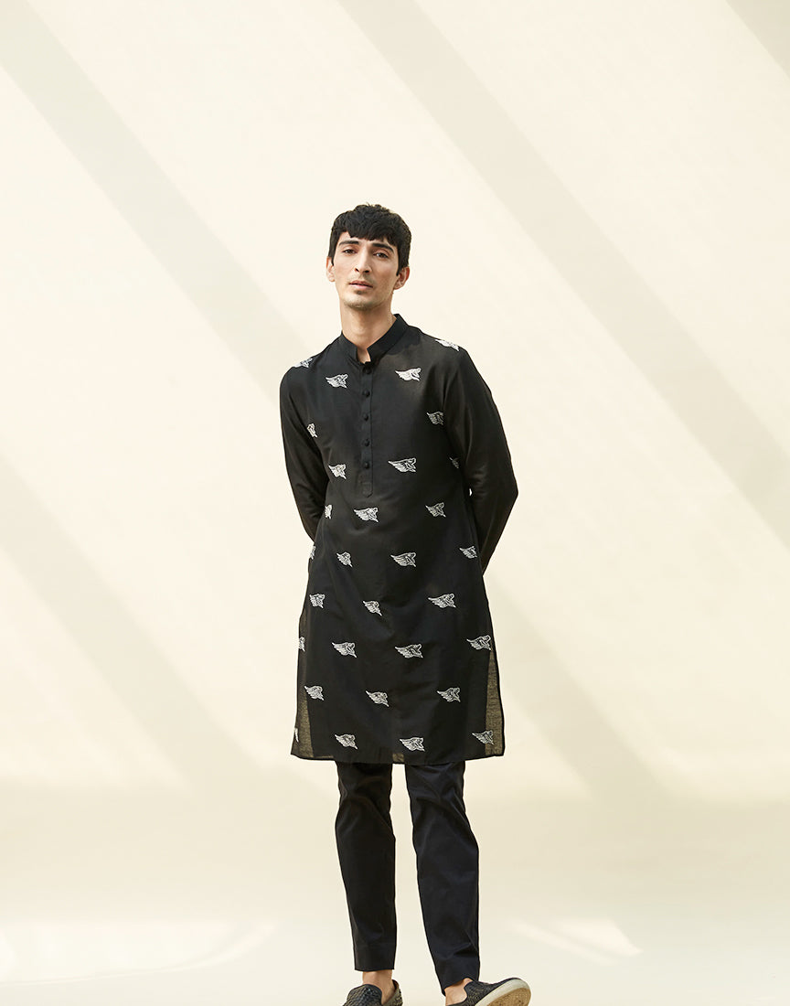 Black Khadi Embroidery Kurta