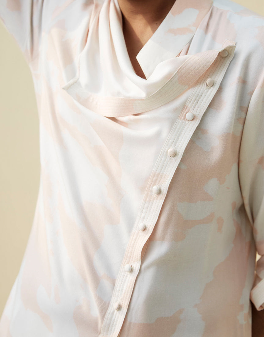 White & Peach Printed Kurta