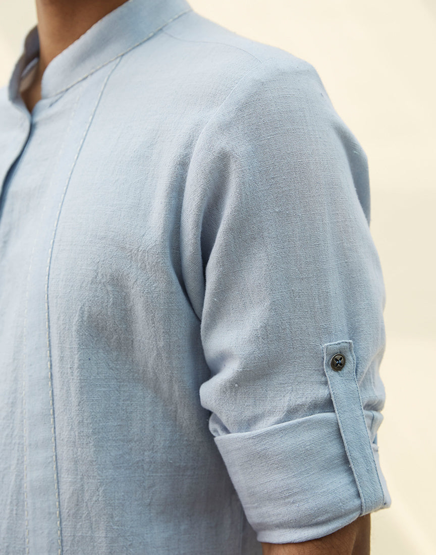 Ice Blue Khadi Slant Kurta