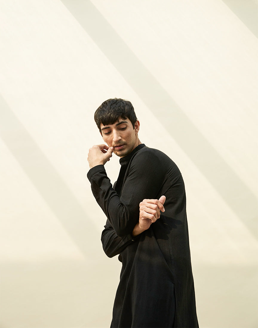 Black Khadi Pintek Kurta