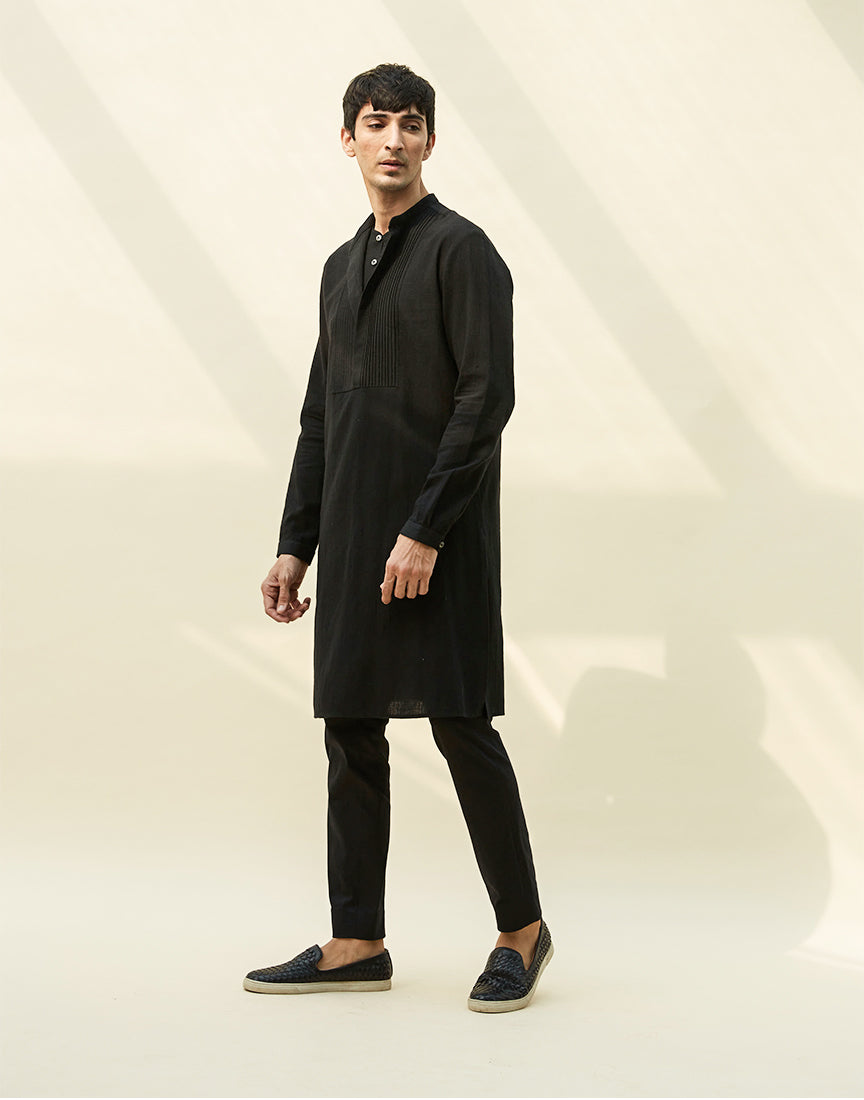 Black Khadi Pintek Kurta