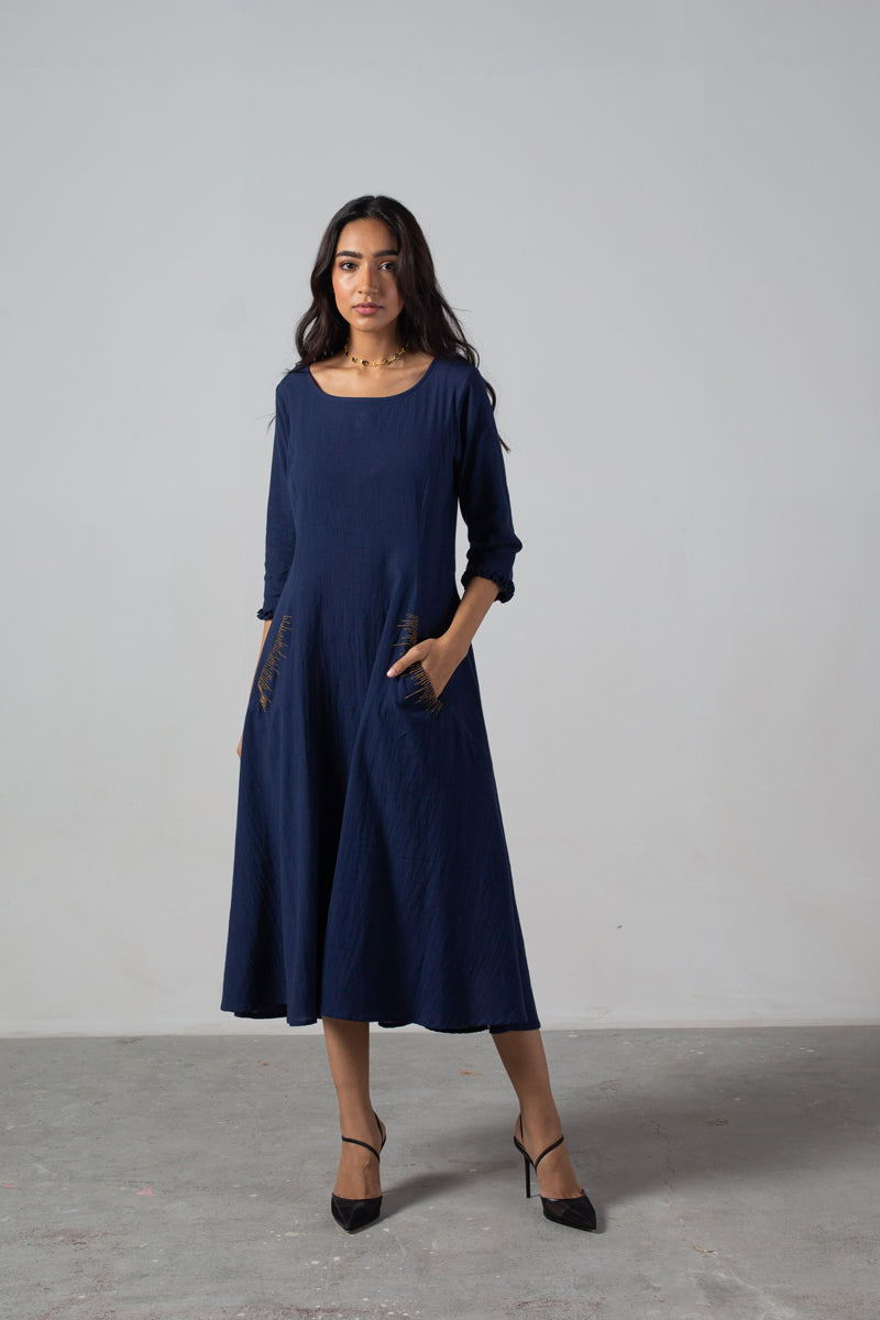 Blue dress cut panels with pocket