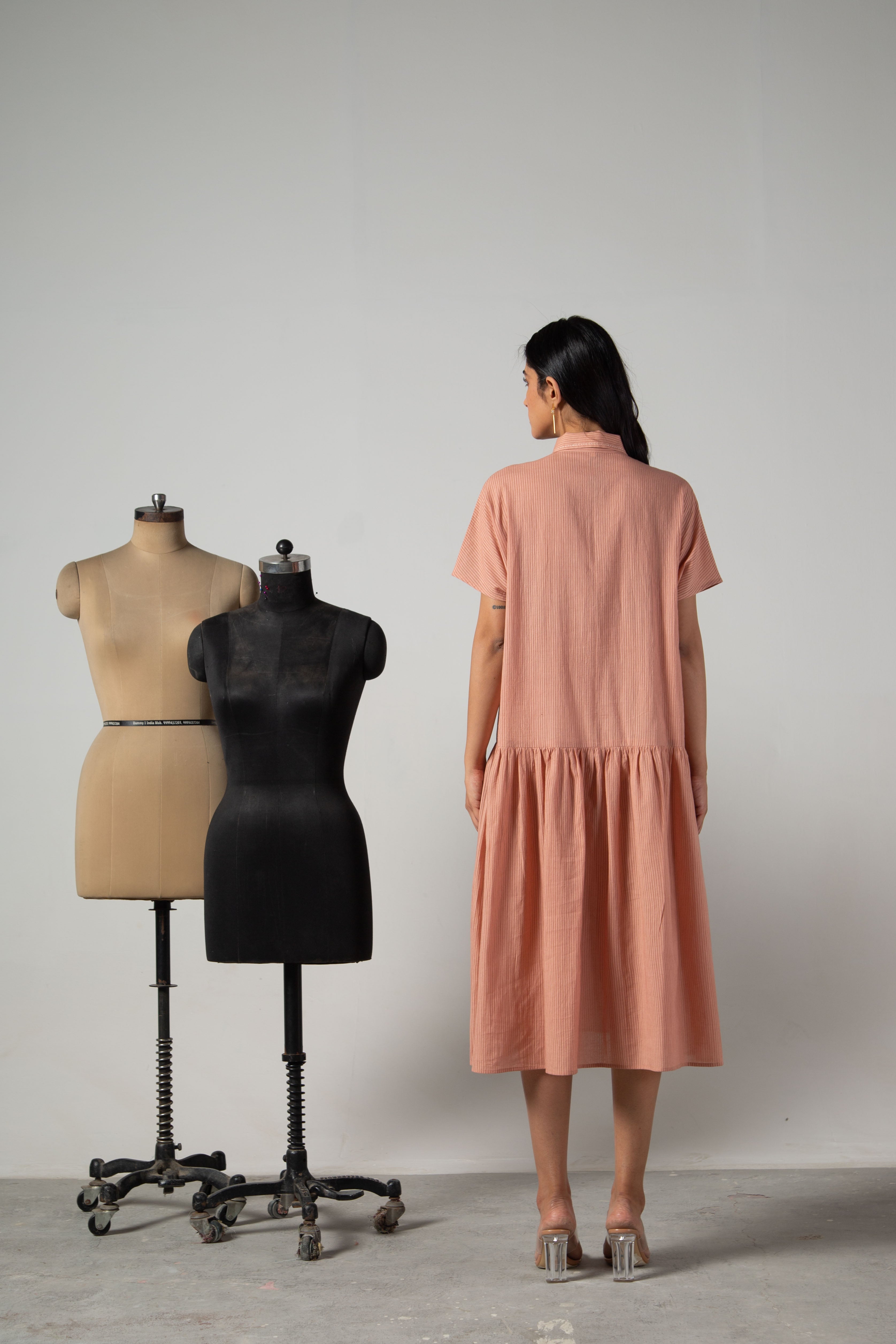 Old rose dress with saddle stitch