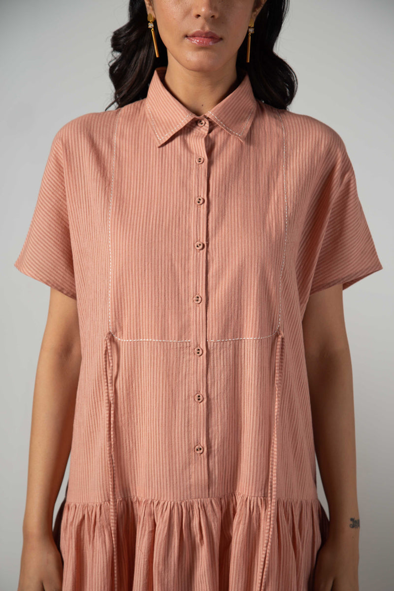Old rose dress with saddle stitch