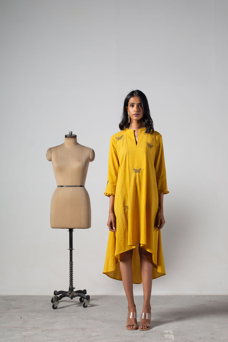 Yellow dress with front yoke