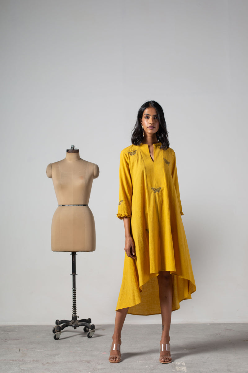 Yellow dress with front yoke