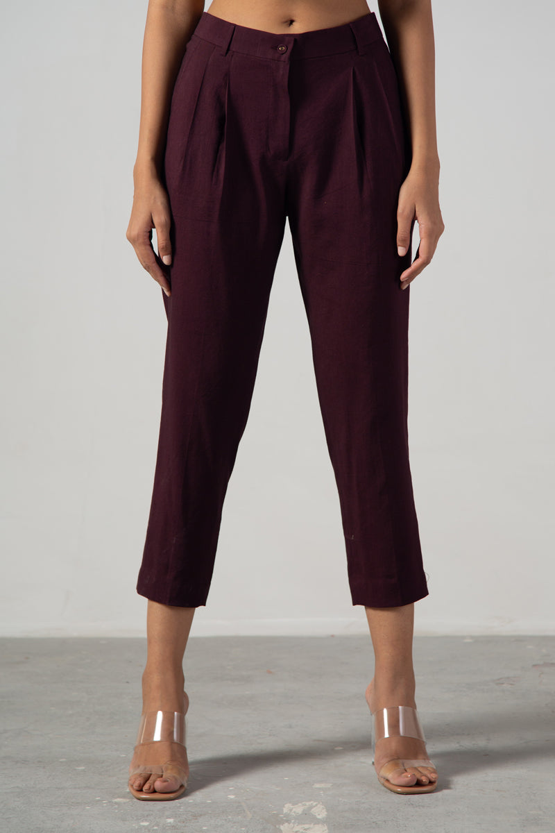 wine straight fit pleated pants