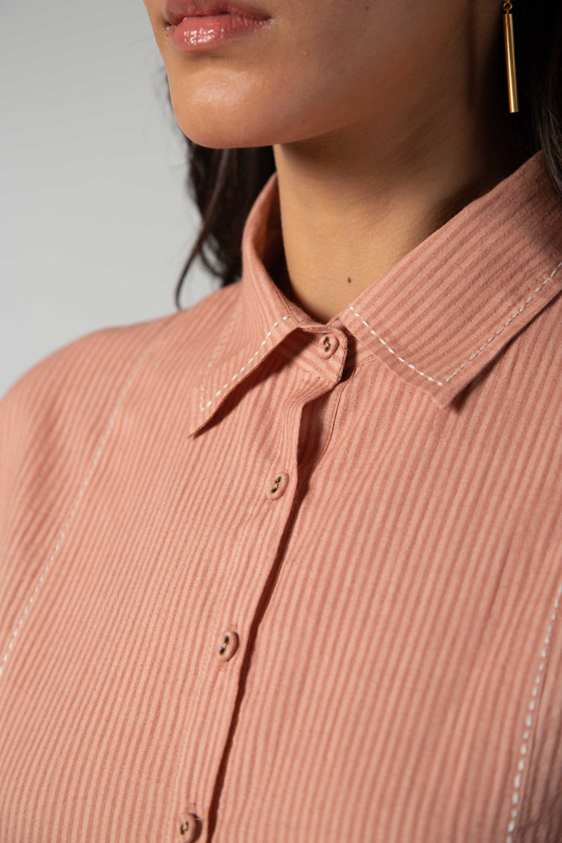 Old rose dress with saddle stitch