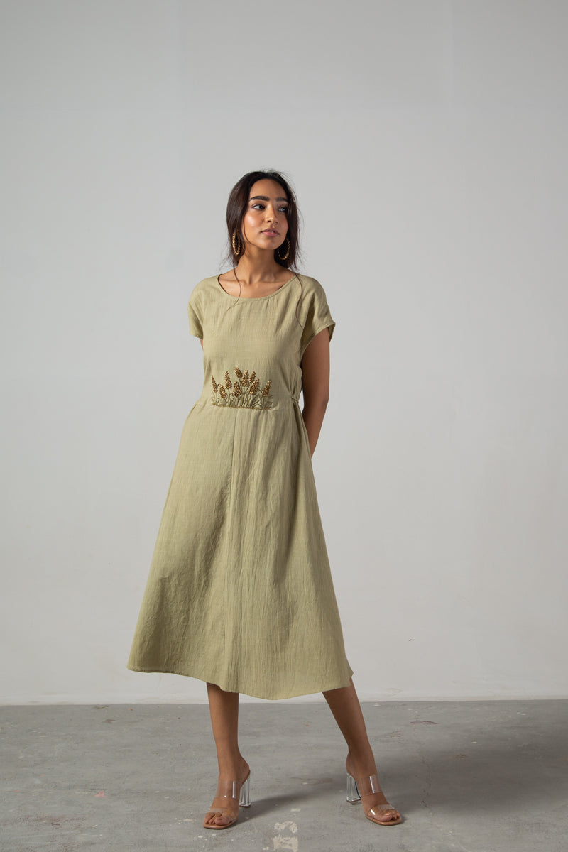 Green dress with drawstring
