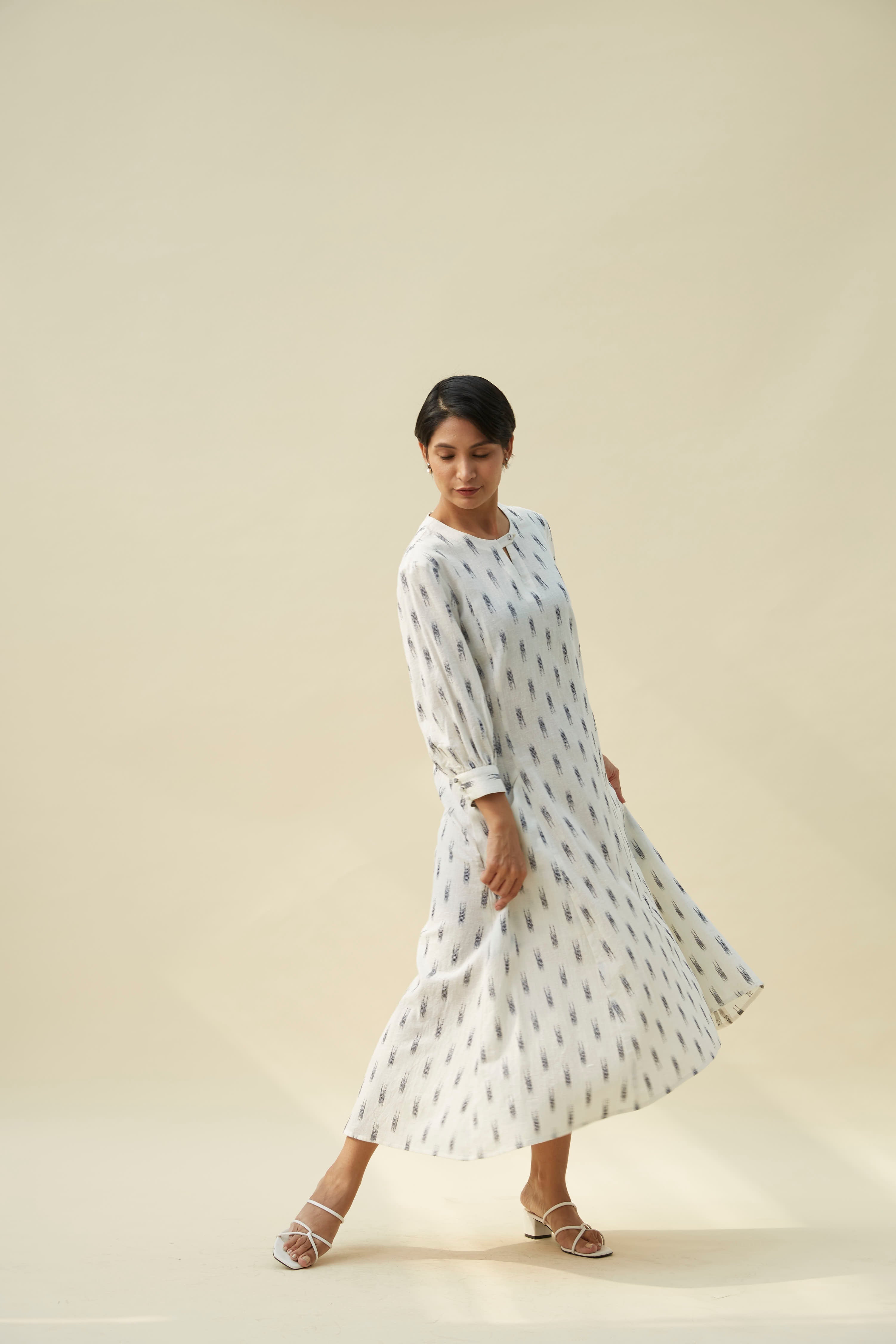 White Khadi Front Open Dress