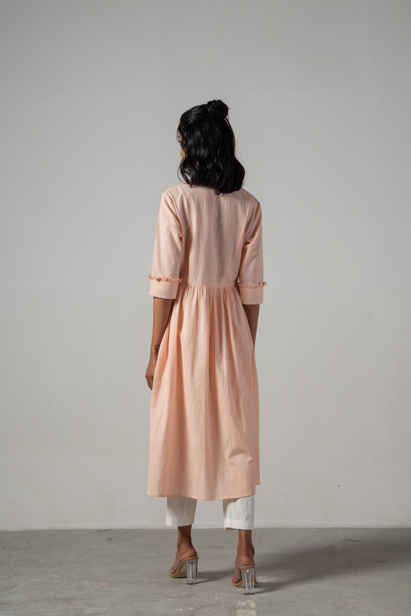 Pink dess with front yoke embroidery