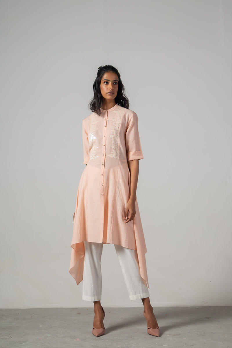 Pink tail dress with sequins yoke