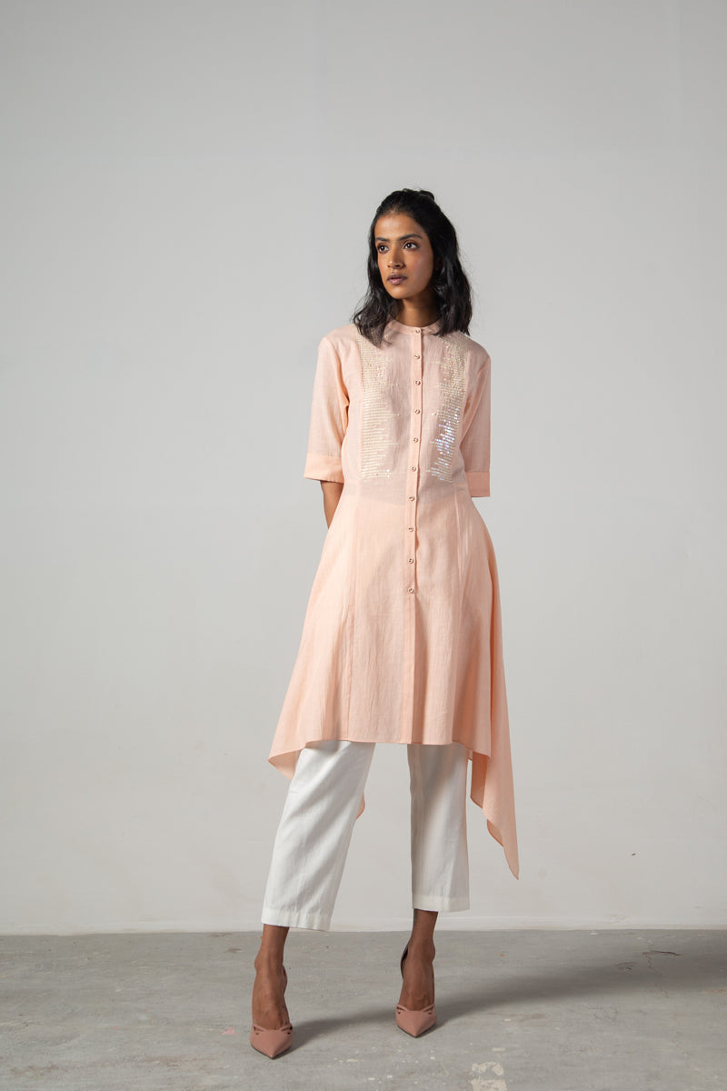 Pink tail dress with sequins yoke
