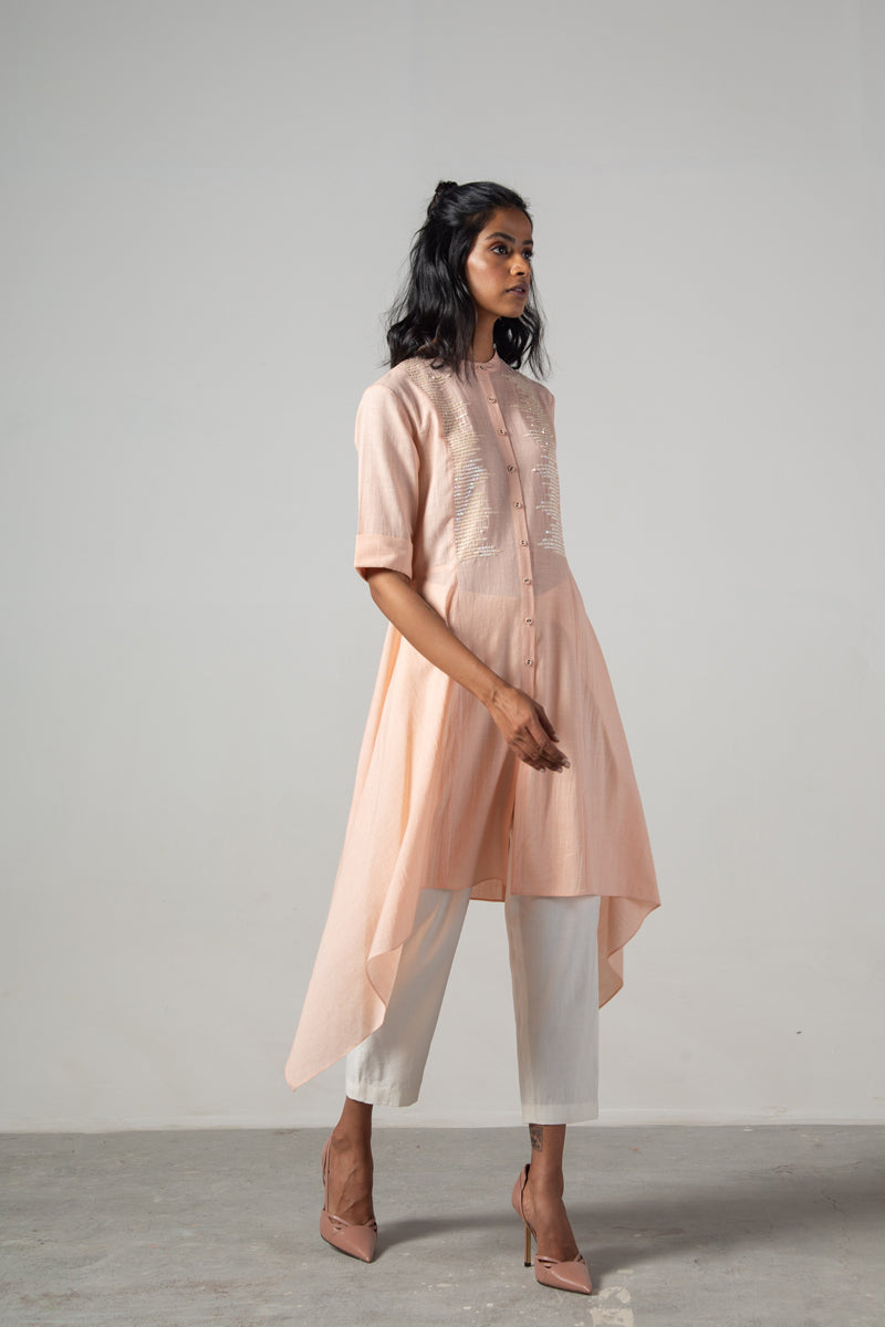 Pink tail dress with sequins yoke